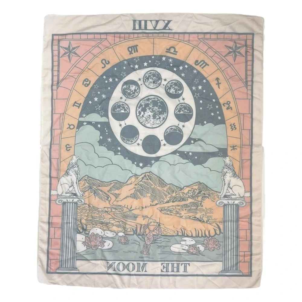 Tarot Moon Tapestry XVIII The Moon Phases Wall Hanging Celestial Decor 36x29